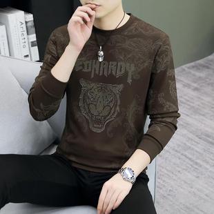 男士 烫钻卫衣冬装 提花加绒加厚长袖 加肥加大码 T恤衫 2025秋冬新款