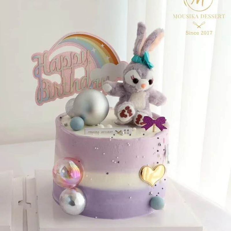 蛋糕装饰星黛露摆件 网红紫色兔子公仔 女孩生日甜品装扮彩虹插件