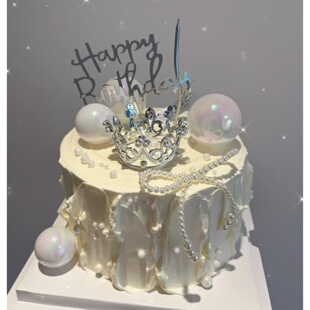 仙女皇冠蛋糕装饰摆件珍珠蝴蝶结烛台女神女士女王生日装扮插件