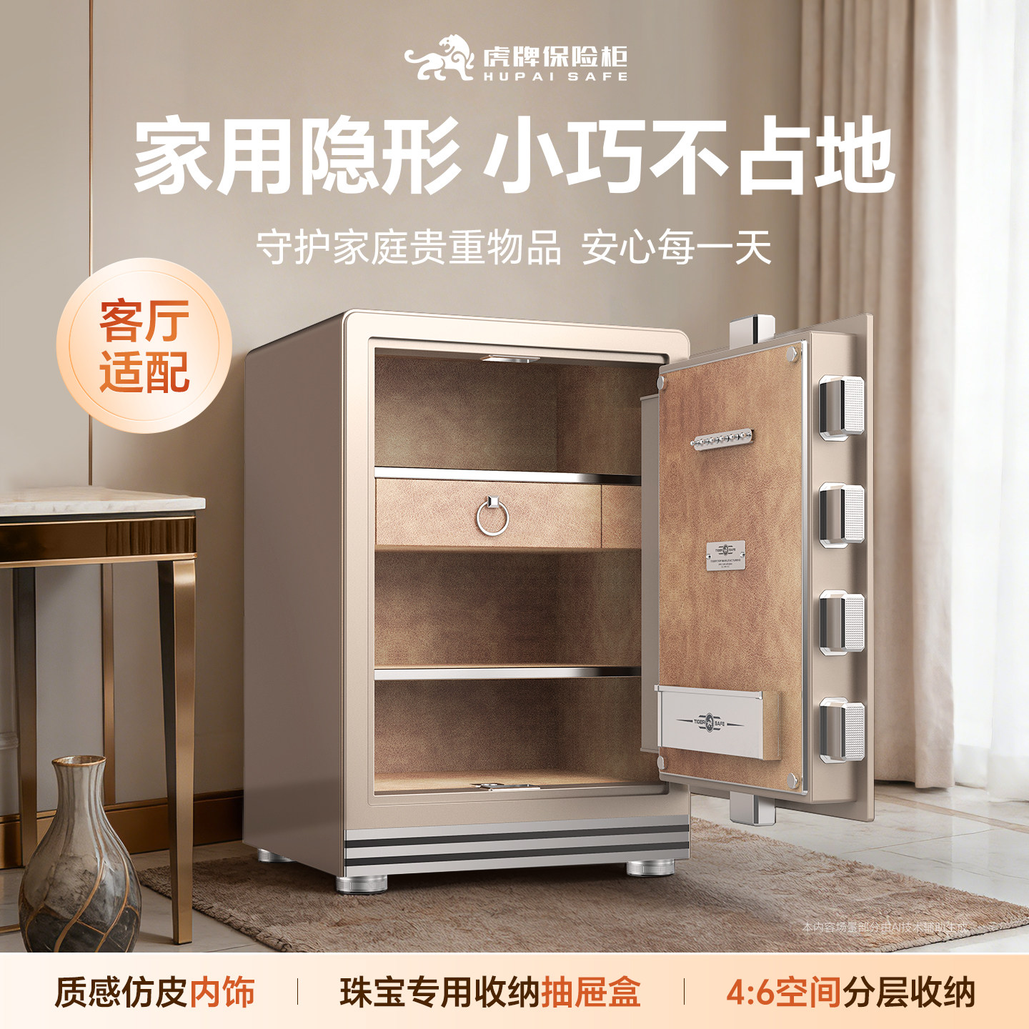 【新国标认证】虎牌保险箱家用防盗小型搬不走指纹密码锁智能收纳保险柜加厚箱体手机WiFi互联办公文件柜