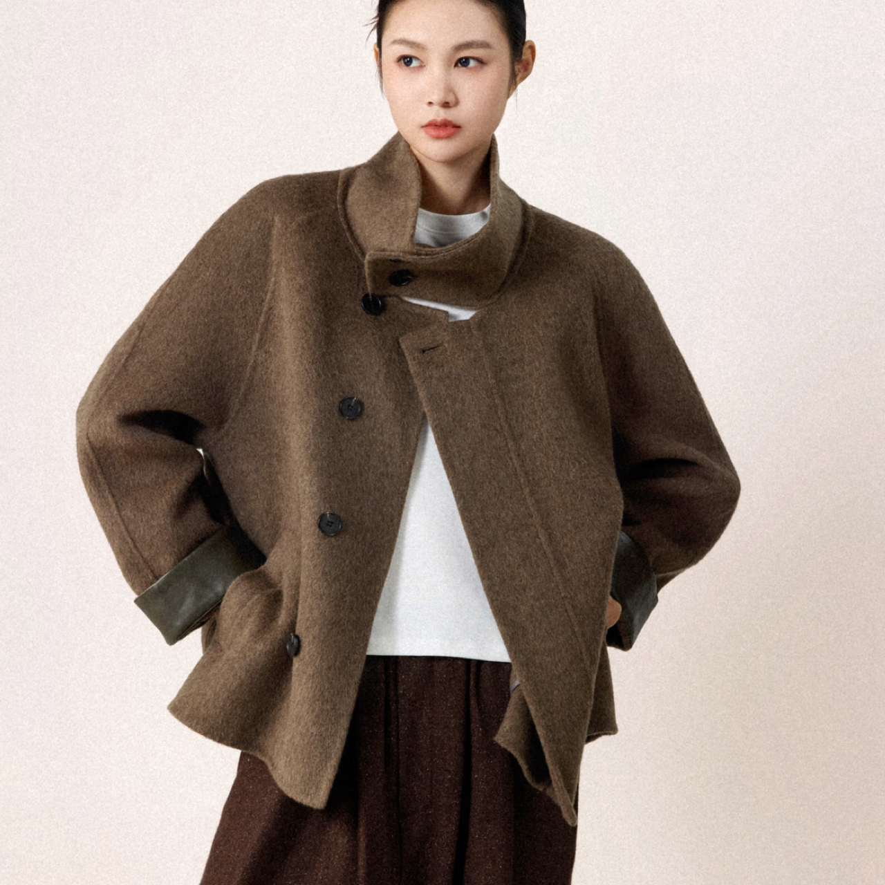 Forme Tome 秋冬新款拼皮双面呢大衣澳洲进口羊毛