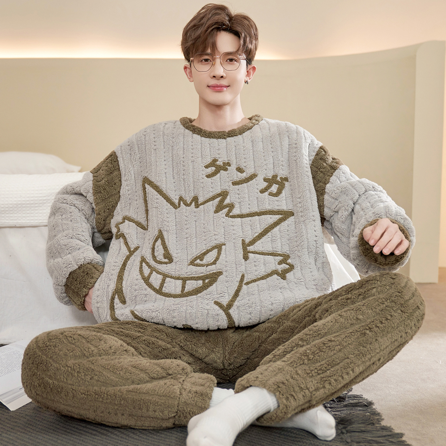 学生青少年冬季睡衣家居服男款冬天加厚秋冬款珊瑚绒男士大码加绒