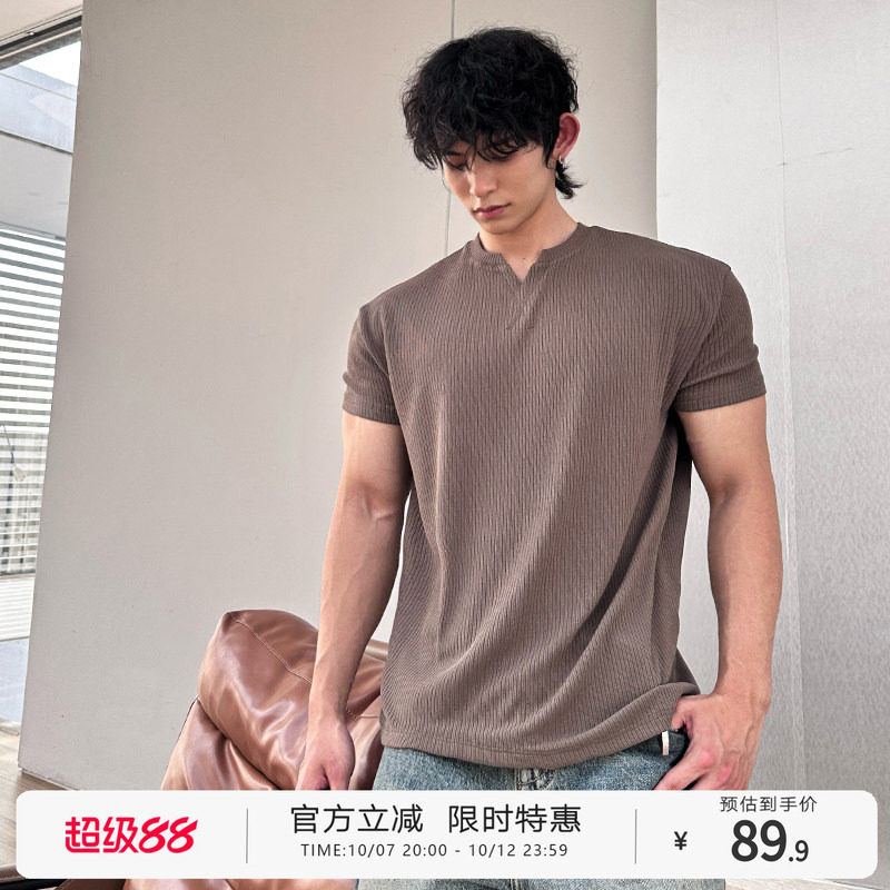 TECHFIT 运动短袖男夏季美式简约肌理V领宽松休闲短袖健身上衣