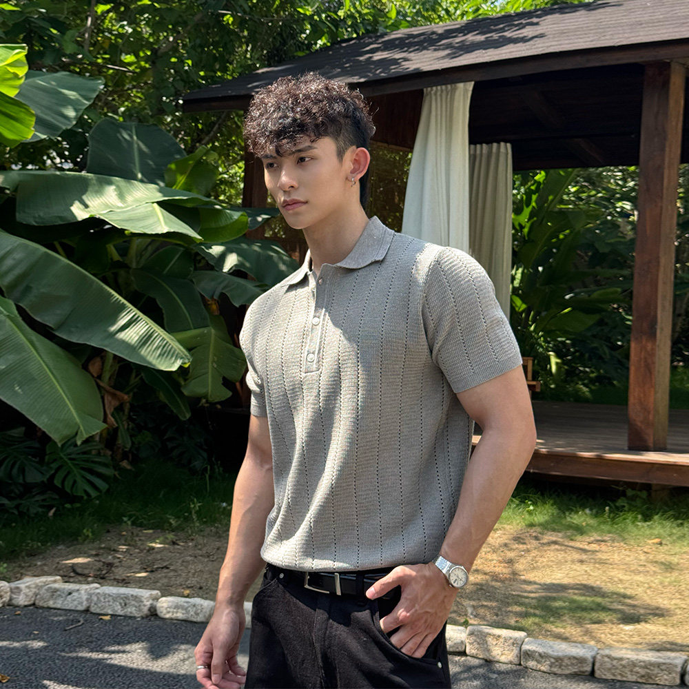 TF夏季男士老钱风透气百搭翻领针织短袖休闲薄款高级感半袖POLO衫