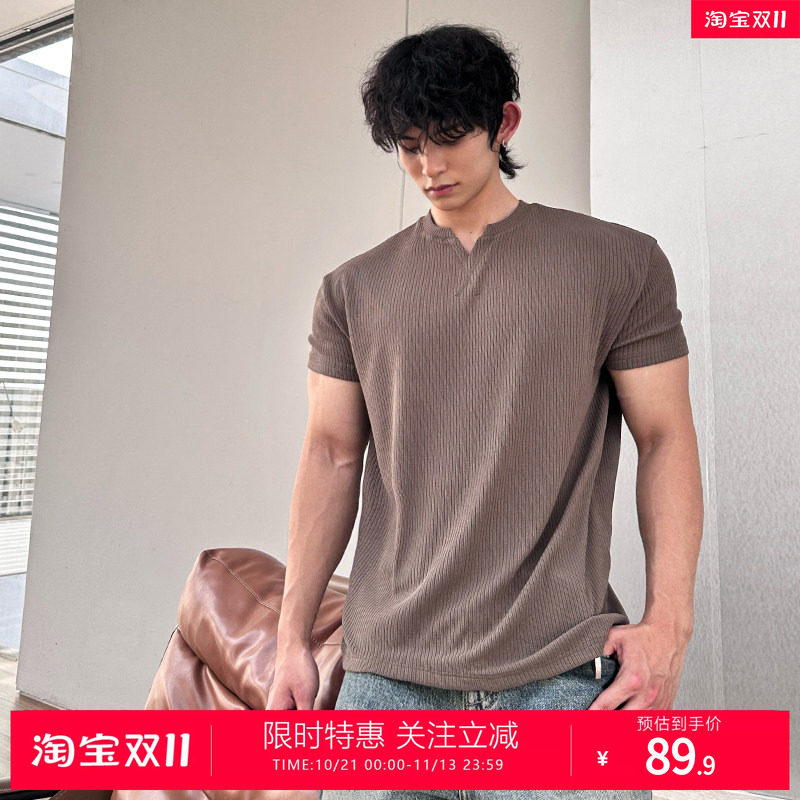 TECHFIT 运动短袖男夏季美式简约肌理V领宽松休闲短袖健身上衣
