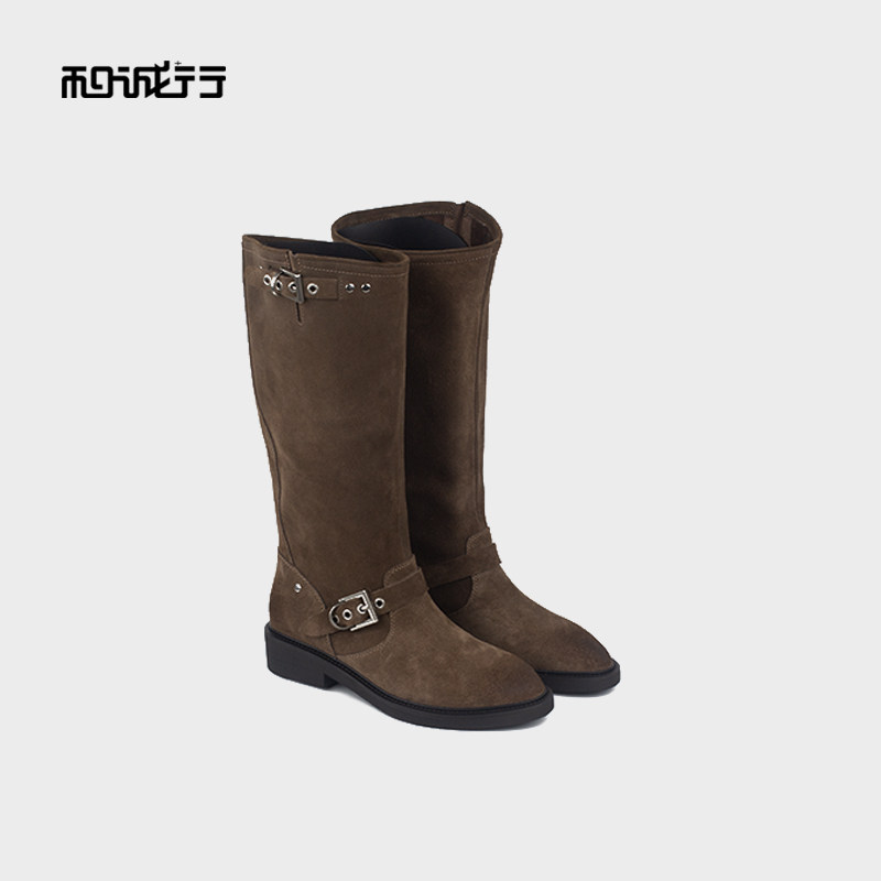 和诚行2025秋季新款时尚百搭复古高筒西部女式长靴1720015A,女鞋,弹力靴/袜靴,淘宝优惠券,粉丝福利购,淘宝优惠卷