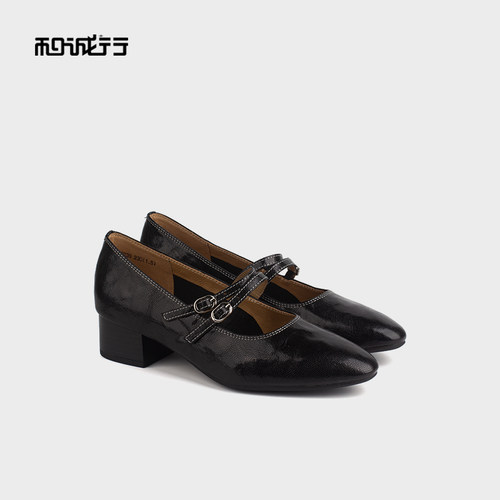 和诚行玛丽珍鞋真皮粗跟