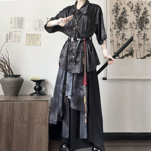 花雨辞原创汉服【蝶影】新中式国风男女小众衬衣阔腿裤武侠暗夜夏