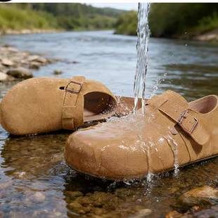 新款防水真皮勃肯厚底增高全包美拉德博肯鞋女单里软底一脚蹬防滑