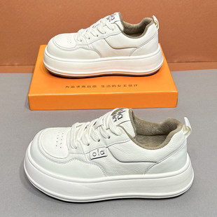 小白鞋女款2025新款百搭冬季加绒鞋子女鞋真皮面包鞋厚底白色板鞋