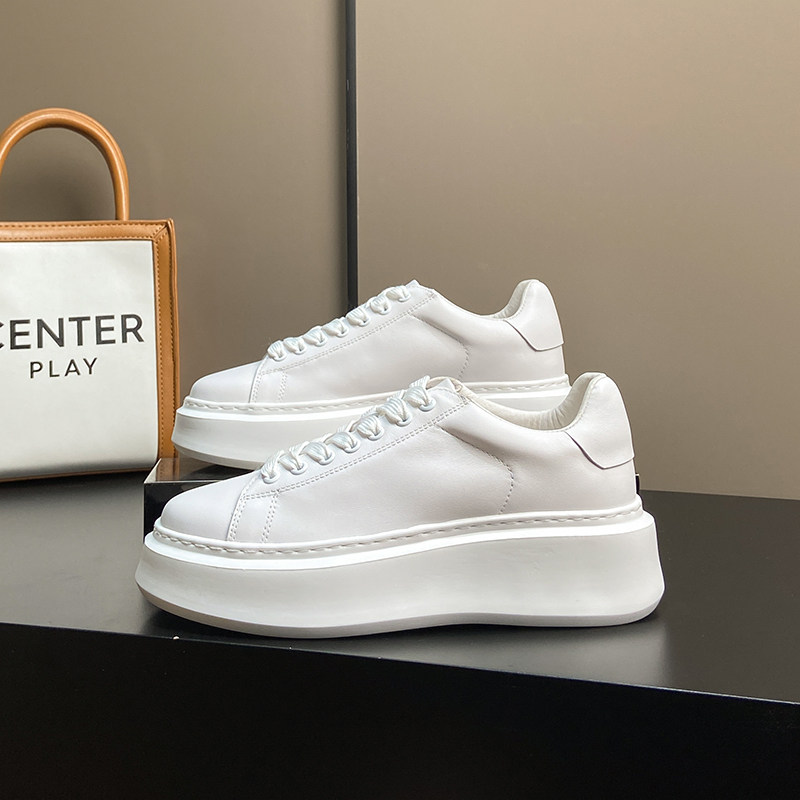 厚底小白鞋女2026春季新款欧货鞋子8CM松糕女鞋真皮内增高休闲鞋