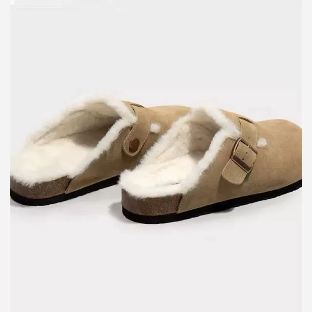 秋冬季厚底内增高勃肯鞋女全包半拖羊毛加绒保暖毛毛鞋软底一脚蹬