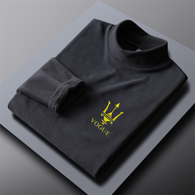 秋冬季双面德绒男士半圆领高领打底衫加绒长袖t恤中领内搭体恤衫