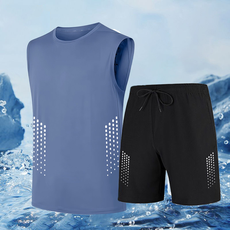 男士潮流无袖坎肩背心男套装圆领运动服夏季薄款短裤一套休闲搭配