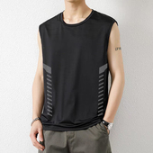 t恤夏 圆领无袖 冰丝背心男潮薄款 透气速干运动休闲宽坎肩外穿男士