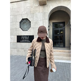 YANGLE_菱格羽绒服女短款羊毛桑蚕丝高级感2024冬季新款显瘦外套