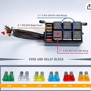 12V继电器保险丝盒6路带线继电器盒5针继电器1针4针继电器6ATC