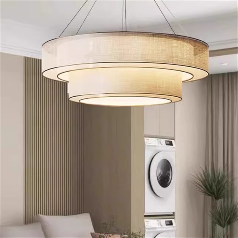 新中式中国风新款客厅餐厅卧室圆形布艺吊灯餐饮茶室W禅意吧台灯