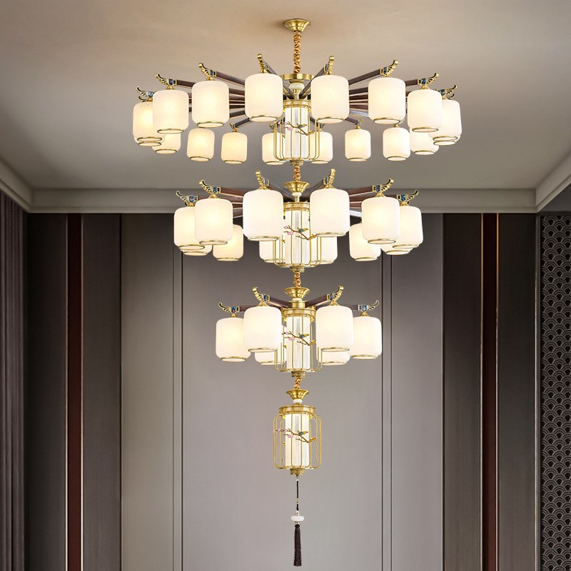 新中式全铜吊灯客厅灯中国风禅意B餐厅书房茶室复古实木仿古灯具