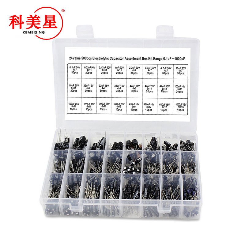 24种规格500pcs 电解电容器分类盒套件范围（0.1uF - 1000uF）