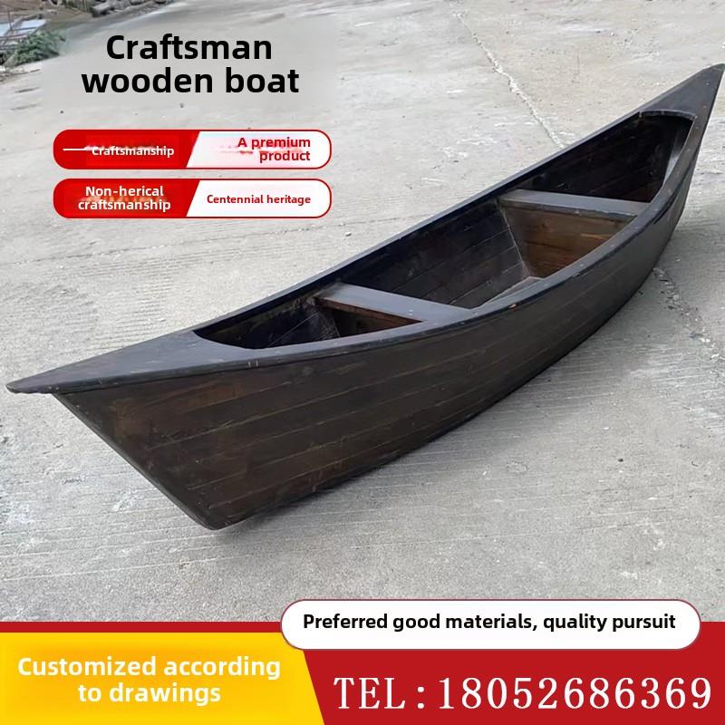 欧式木船道具彷古尖头船装饰景观摆件水上手画观光木船摄影美陈船
