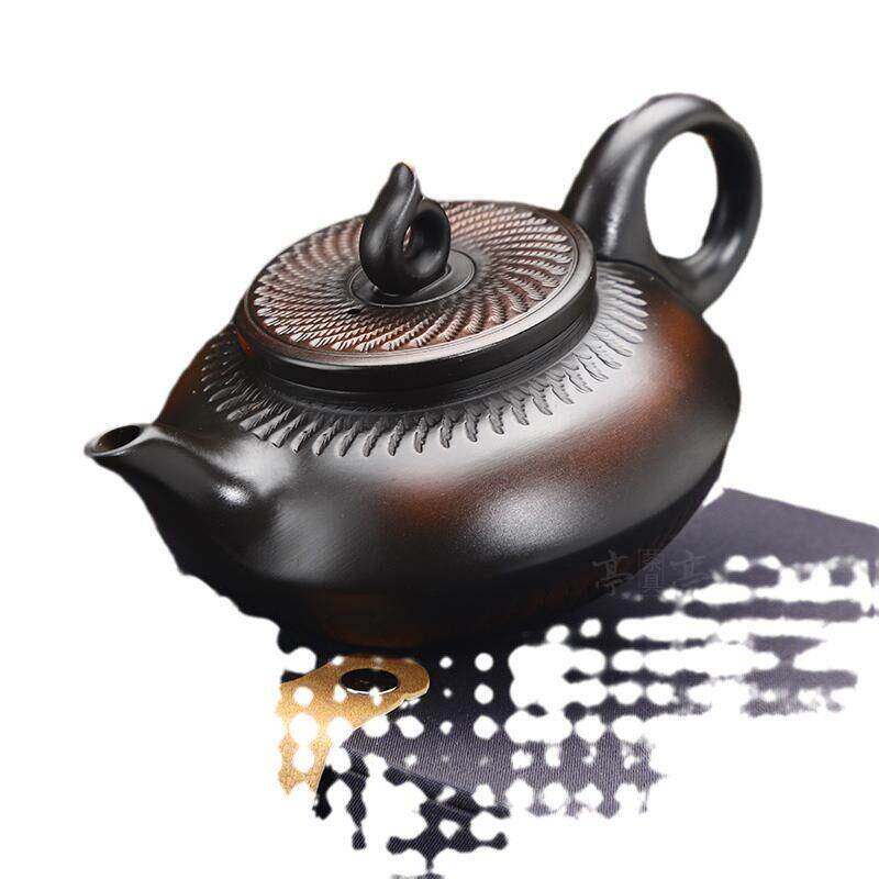 云南紫陶原矿跳刀纯手工茶壶覆古泡茶壶功夫茶具家用虚扁茶壶
