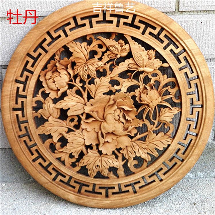 东阳木雕挂件香樟木雕刻挂饰中式实木背景墙装饰玄关客厅挂画加厚