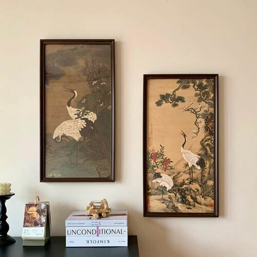 新中式松鹤延年图装饰画相框国画复刻客厅玄关挂画茶室民宿摆件