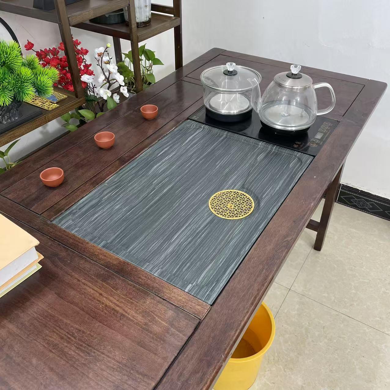 纯天然木纹石茶盘整块原石茶盘台家用定制嵌入式石头茶盘干泡茶具