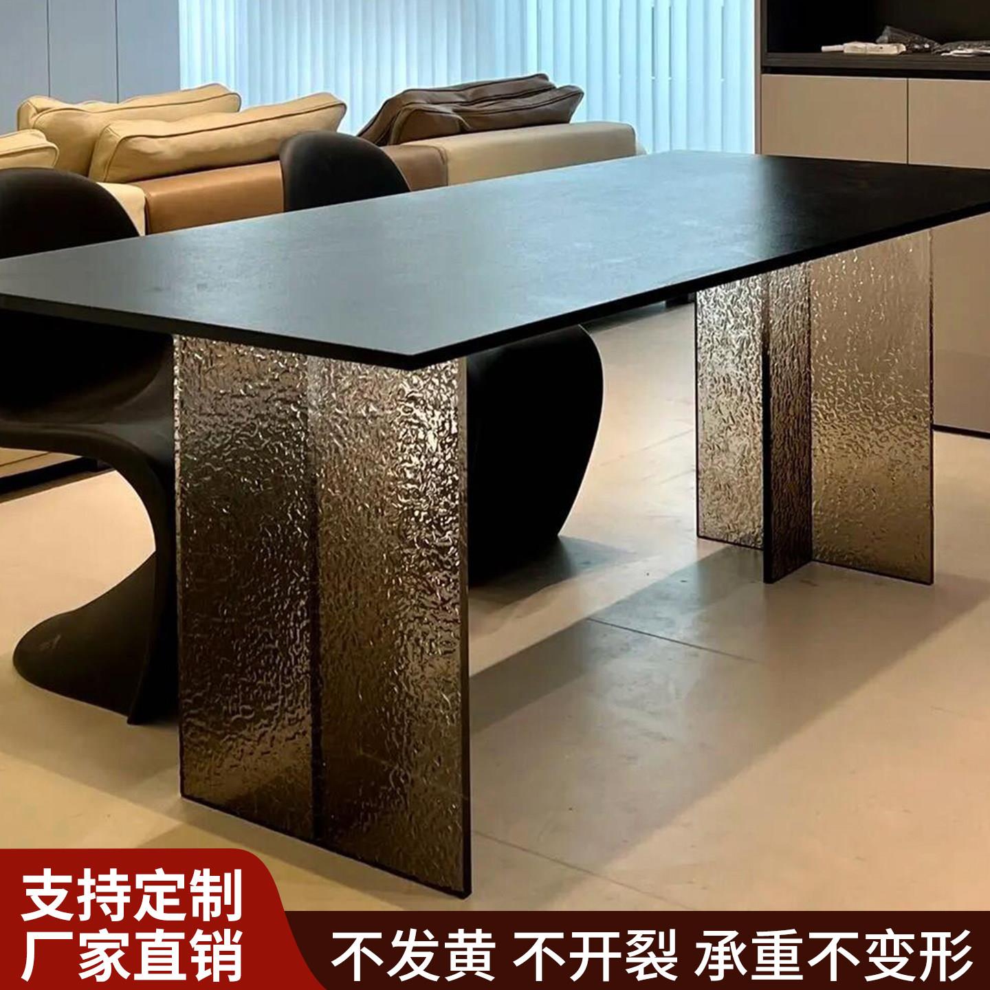 压克力桌腿定制石头纹桌脚餐桌支架茶几岩板支撑腿悬浮书桌角加工