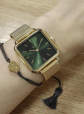 代购CLUSE 时尚手表女简约复古绿色方形表盘学生表小方块石英欧