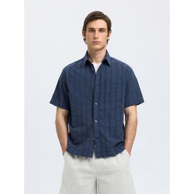 代购SELECTED思莱德男士衬衫透气舒适棉质短袖休闲日常衬衣爆款