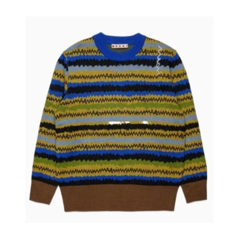 代购MARNI男士毛衣保暖透气条纹混色秋冬日常针织爆款复古