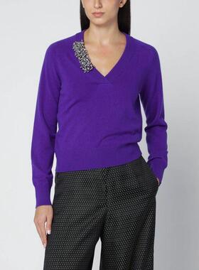 代购Dries Van Noten女士毛衣保暖柔软羊绒紫色秋冬日常针织爆款