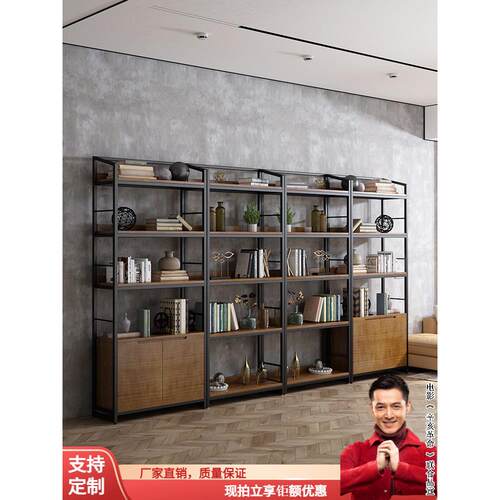 loft铁艺实木书柜置物架书架落地客厅办公室书房多层收纳架储物架