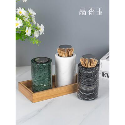 大理石牙签持有人定制的创意自动推式高端棉签存储罐牙签盒斯堪的