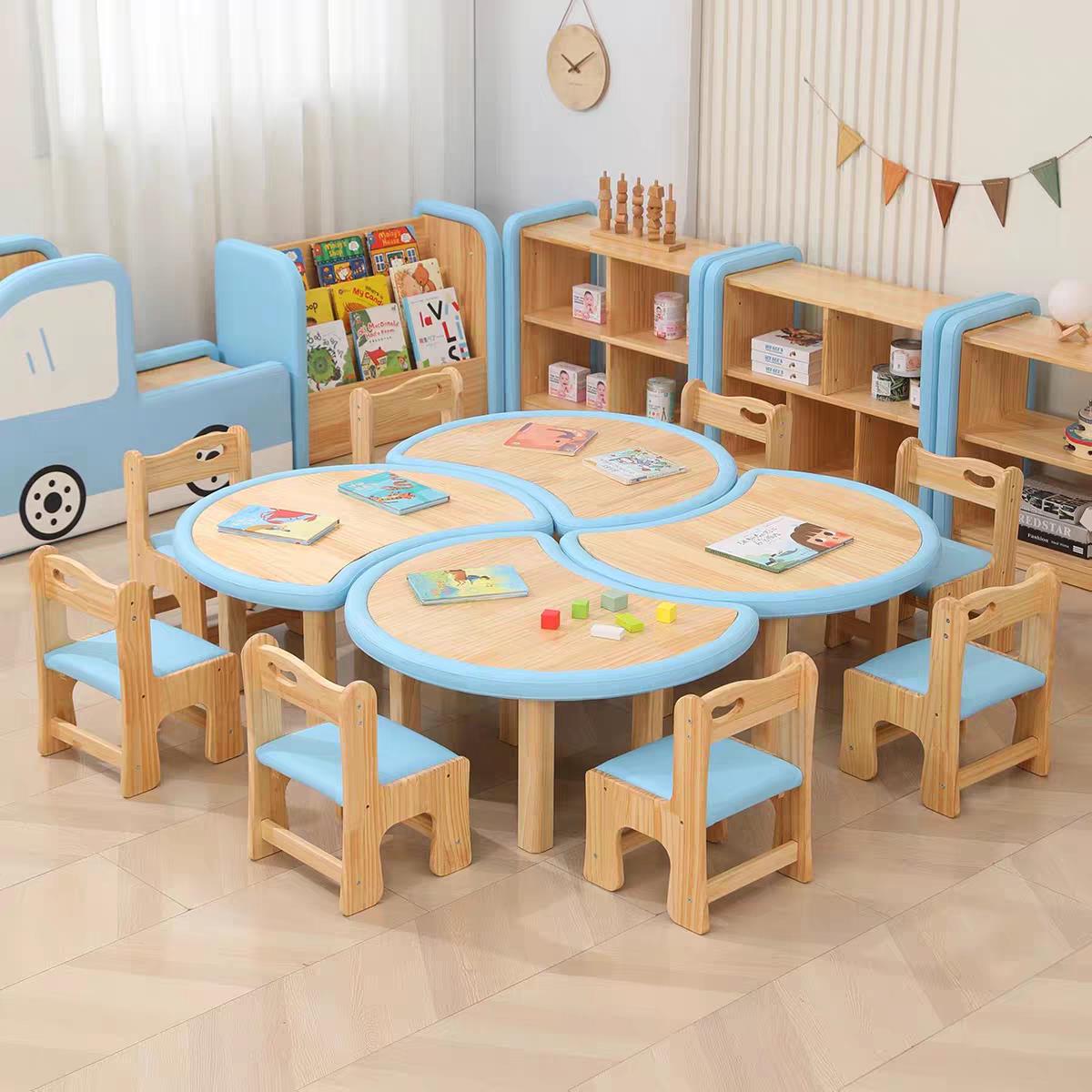 幼儿园实木手工美术桌子椅子书柜儿童储物收纳层架早教中心课桌椅