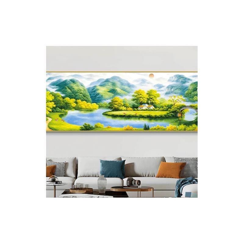 聚宝盆风景山水画客厅墙壁装饰画沙发背景墙挂画大横幅办公室壁画