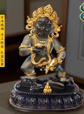 琉璃黑财神像黄财神爷五路财神招财佛像循环流水水供浴佛套装摆件