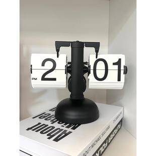 机械电子自动翻页时钟客厅桌面摆件装 创意复古欧式 饰闹钟家居礼品