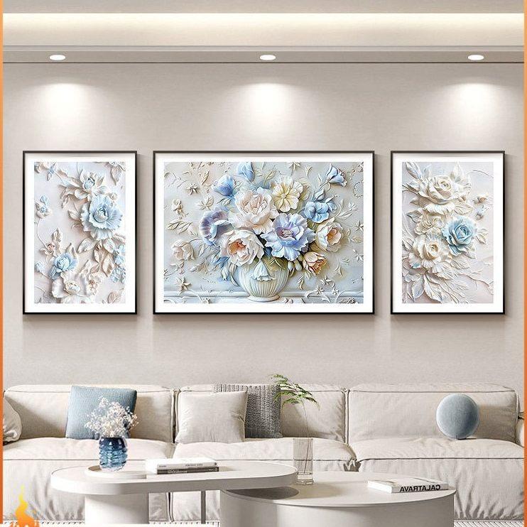花开富贵轻奢客厅装饰画沙发背景墙挂画壁画简约现代牡丹花高级感