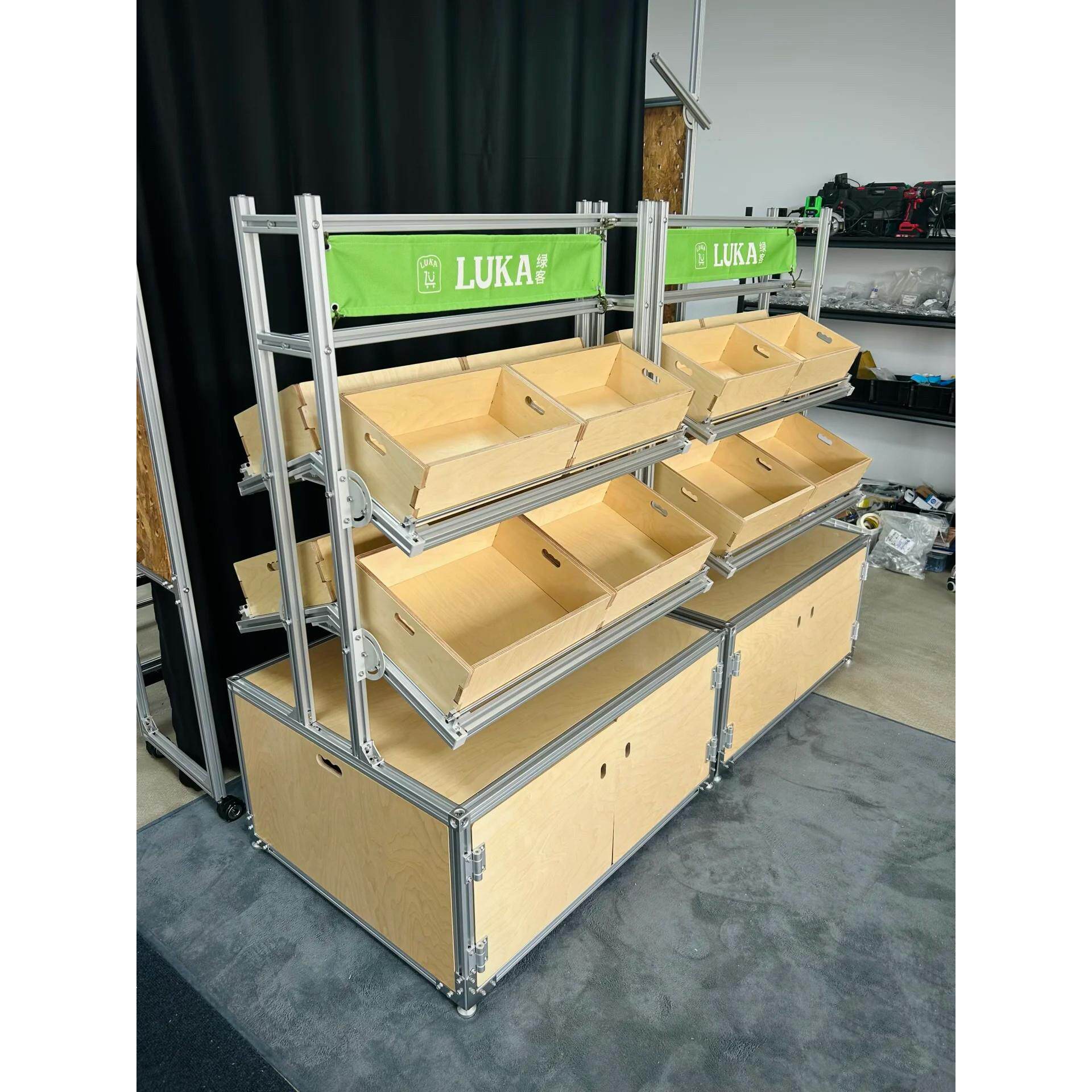 创意铝型材桦木工业风货架果蔬收纳展示柜仓储家具定制多层陈列架