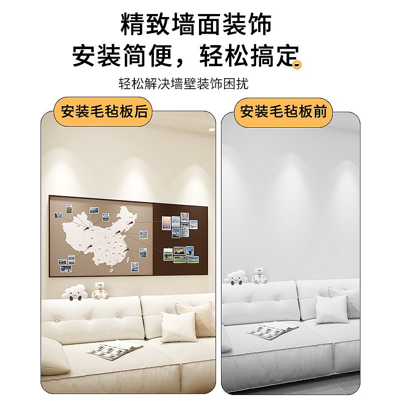 地图旅行足迹毛毡板墙贴照片墙高级感墙面装饰相片展示墙板定制