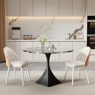 微晶石岩板圆桌极简现代简约家用轻奢阳台客厅小户型圆形餐桌组合