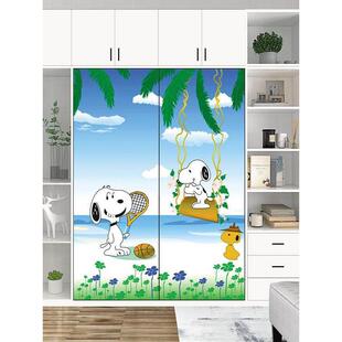 儿童推拉门定做高光彩绘卡通移门定制钢化玻璃壁柜门滑动门衣橱门