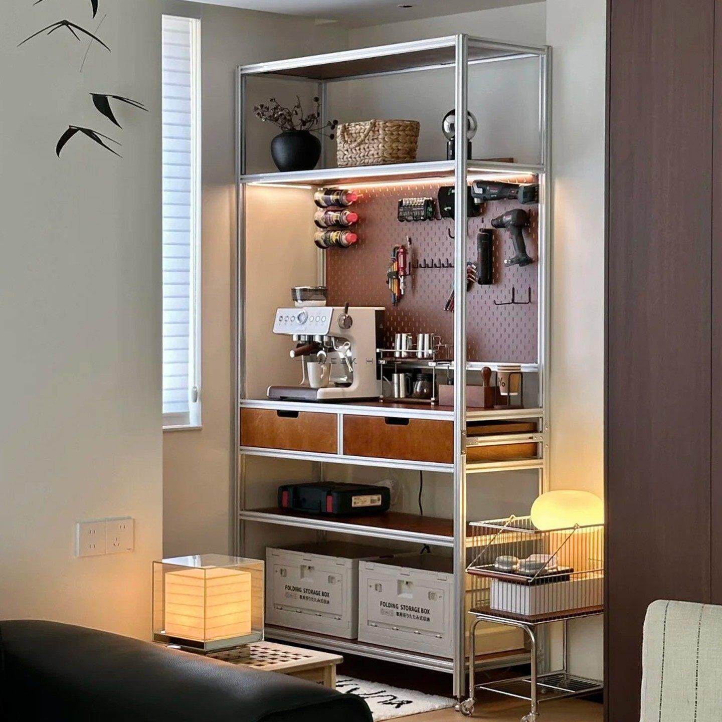 铝型材洞洞板置物架金属置物柜储物柜落地货架家用咖啡机餐边柜