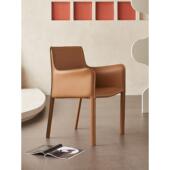 意式 极简餐椅家用设计师款 北欧轻奢靠背有扶手凳子简约马鞍皮椅子