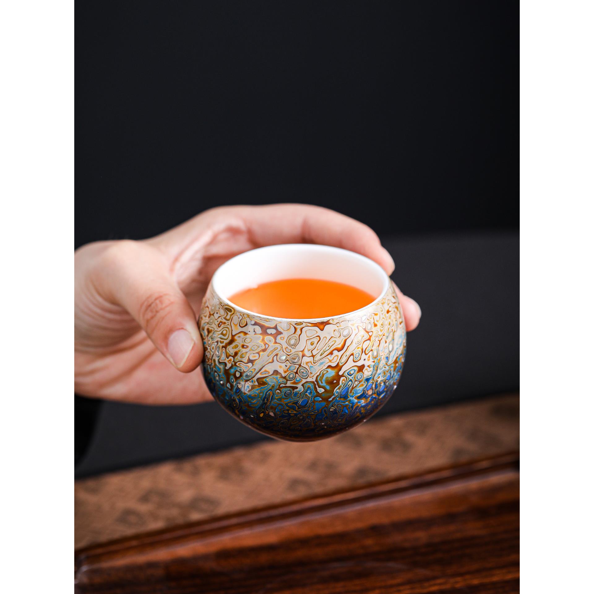 大漆主人茶杯渐变陶瓷漆器纯手工茶具中式高端精致礼品送长辈领导