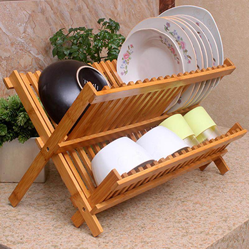 晾碗架沥水架木质厨房家用餐具双层小型简易可折叠碗筷碗碟收纳层,厨房/烹饪用具,厨房置物架/置物柜/角架,淘宝优惠券,粉丝福利购,淘宝优惠卷