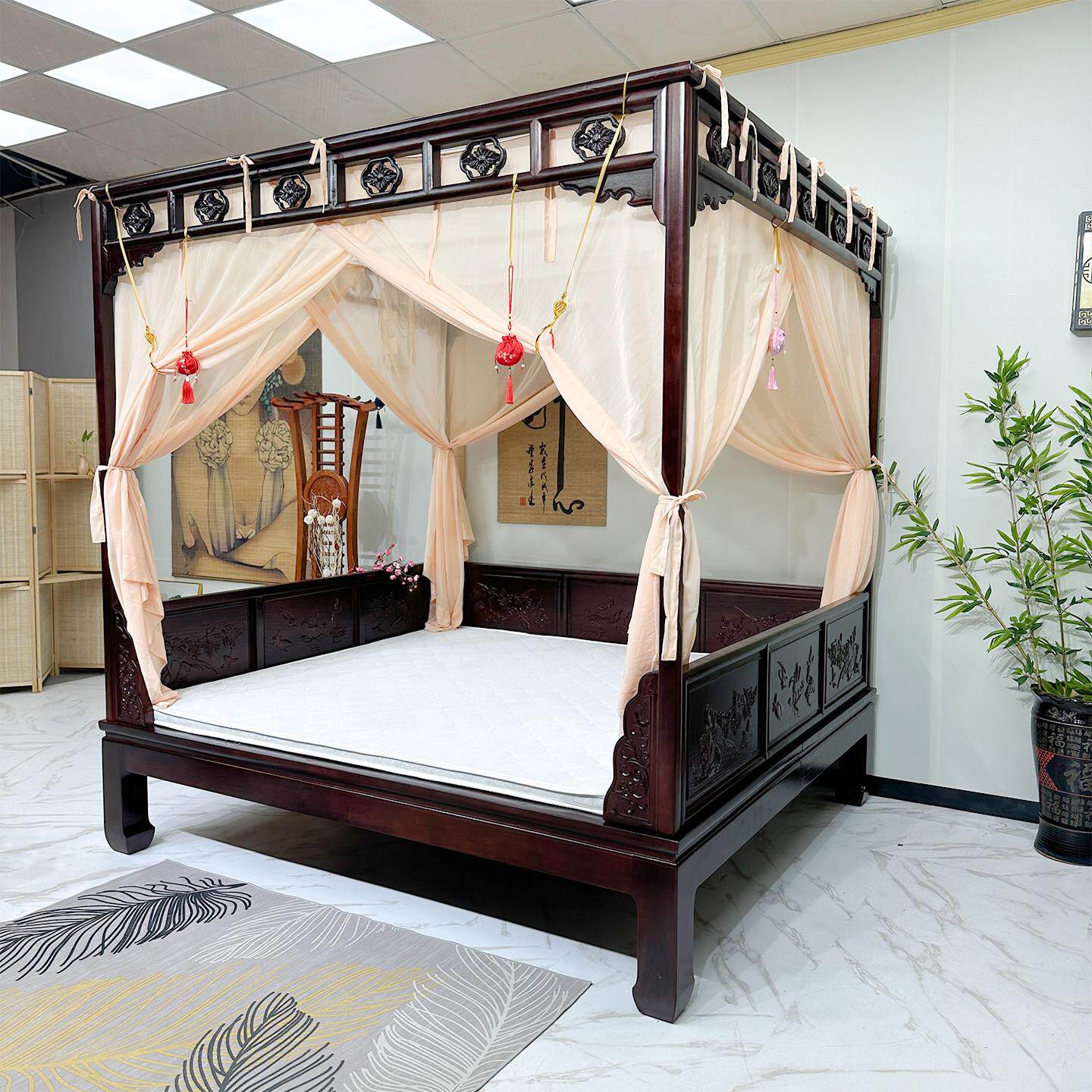 全实木古典架子床踏步四柱新中式双人现代简约婚床定制千工拔步床